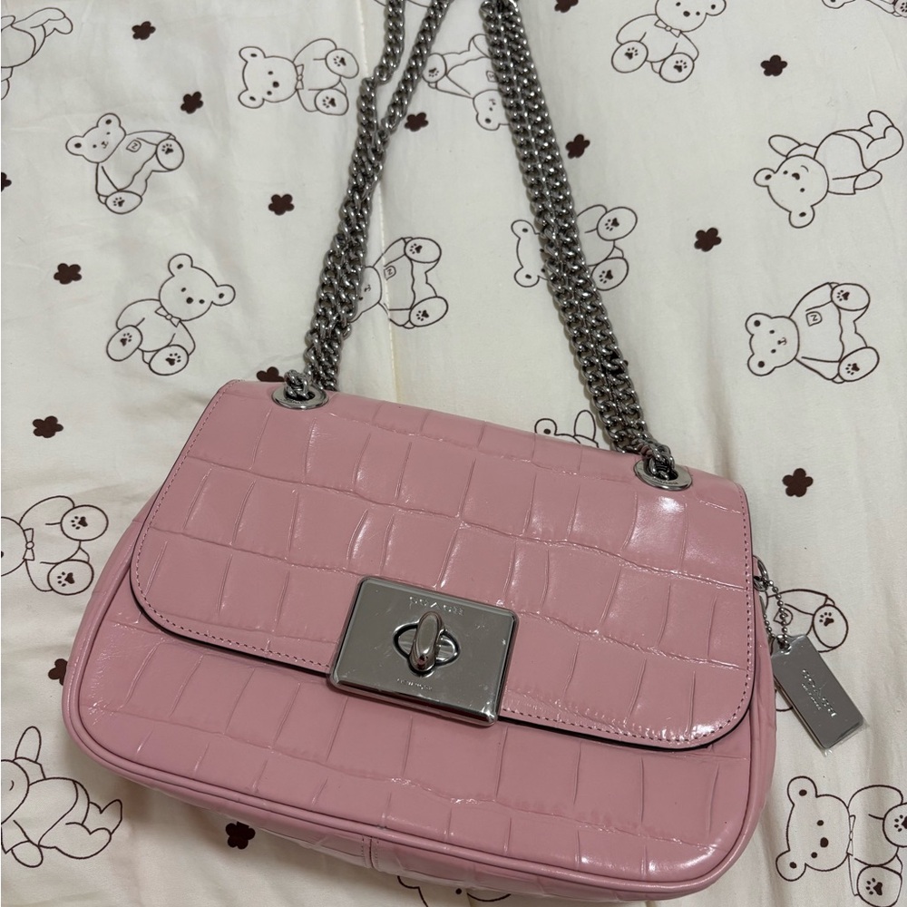 Rare Coach Pink Croc Embossed Chain Bag – Like New